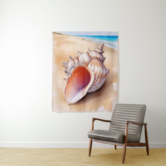 Tenture Aquarelle Conch Shell sur la plage (En situation)