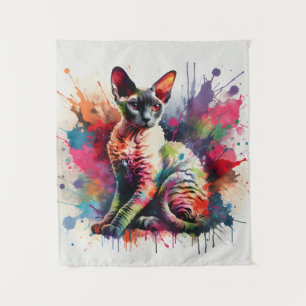 Tenture Aquarelle Cornish Rex Chat Portrait coloré