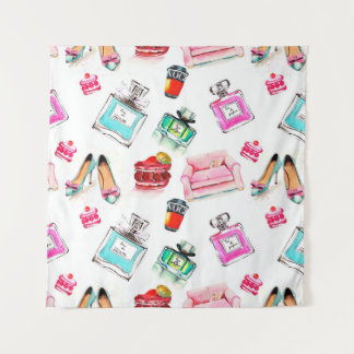 Tenture Aquarelle couleur couture glamor motif sur le whi