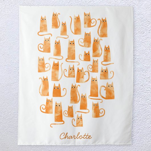 Tenture Aquarelle de chat orange personnalisée