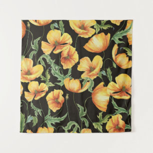 Tenture Aquarelle de coquelicot jaune motif floral