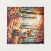 Tenture Aquarelle de la forêt d'automne renard (Devant (Horizontal))