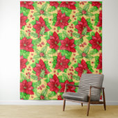 Tenture Aquarelle de Poinsettia et de baies sèches (En situation)