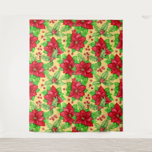 Tenture Aquarelle de Poinsettia et de baies sèches (Devant)