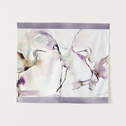 Tenture Aquarelle de "trois grues de danse" (Devant (Horizontal))