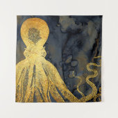 Tenture Aquarelle d'encre d'octopus Vintage doré côtier (Devant)