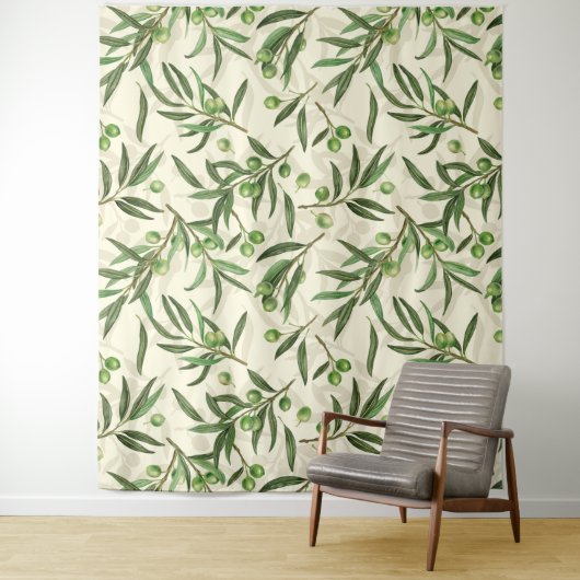 Tenture Aquarelle des branches d'olive (En situation)