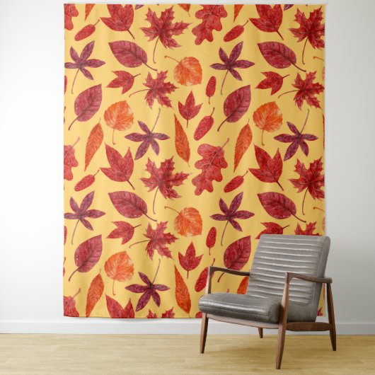 Tenture Aquarelle des feuilles rouges (En situation)