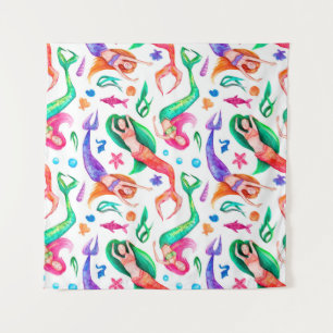 Tenture Aquarelle des sirènes : Motif océanique sans trans