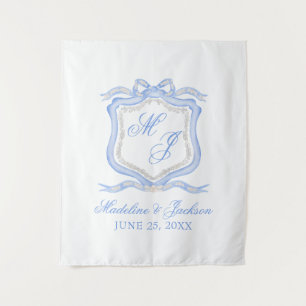 Tenture Aquarelle Designer Blue Monogram Crest Mariage