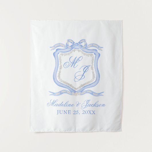 Tenture Aquarelle Designer Blue Monogram Crest Mariage (Devant)