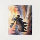 Tenture Aquarelle d'orignal au lever du soleil (Devant)