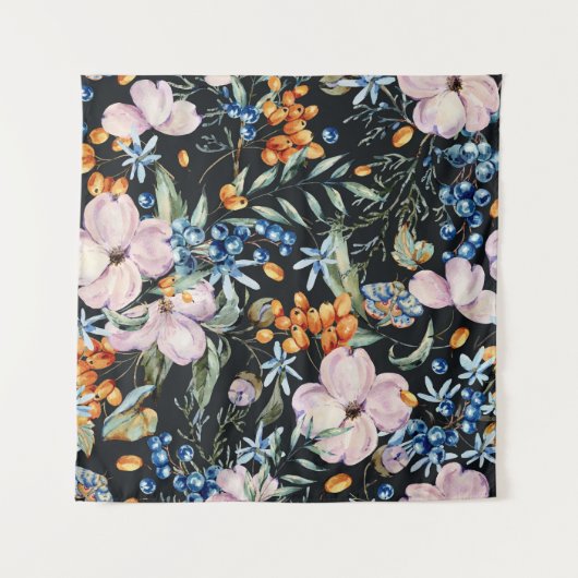 Tenture Aquarelle douce : Baies florales roses (Devant)