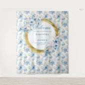 Tenture Aquarelle Élégante Bleu Poussiéreux et Or de Maria (Devant)