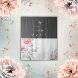 Tenture aquarelle en onyx noir abstrait rose de pivoine ma