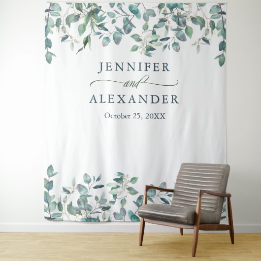 Tenture Aquarelle Eucalyptus Mariage Photo Booth fond (En situation)