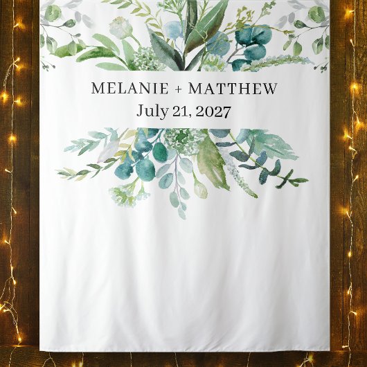 Tenture Aquarelle Eucalyptus Verdure Mariage fond