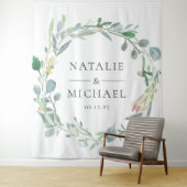 Tenture Aquarelle Eucalyptus Wreath Mariage vert (En situation)