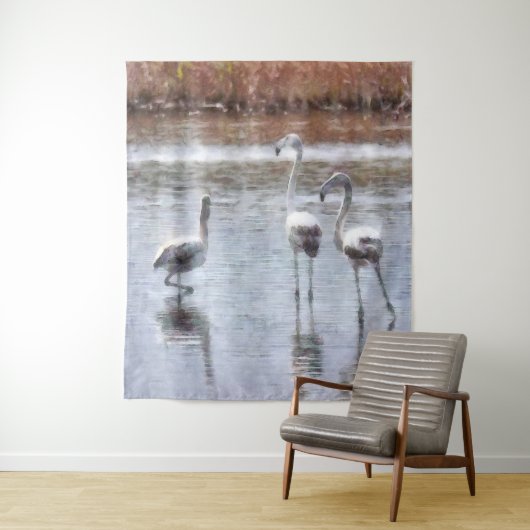 Tenture Aquarelle Flamant rose Pose (En situation)
