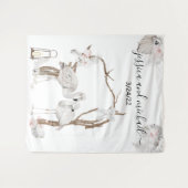 Tenture Aquarelle Flamant rose tropical Boho Blanc Floral (Devant (Horizontal))