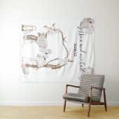 Tenture Aquarelle Flamant rose tropical Boho Blanc Floral (En situation (horizontale))