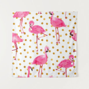 Tenture Aquarelle flamants roses avec matelas à points dor