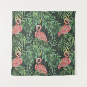 Tenture Aquarelle flamants roses, oiseaux exotiques, tropi