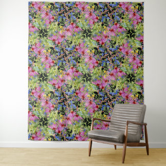 Tenture Aquarelle Florale motif jaune vert rose