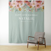 Tenture Aquarelle girly florale 30e anniversaire bleu chic (En situation)