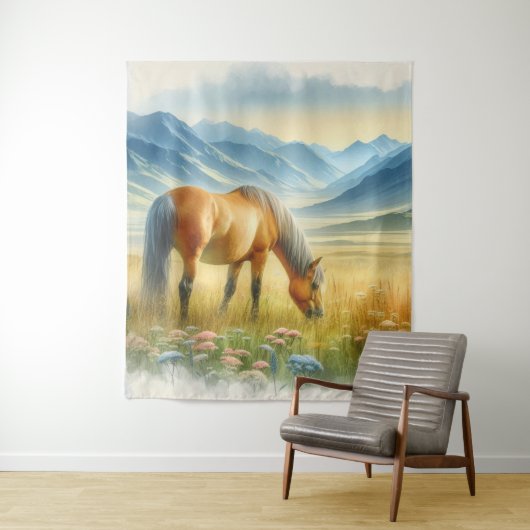 Tenture Aquarelle Golden Buckskin Wild Horse on (En situation)