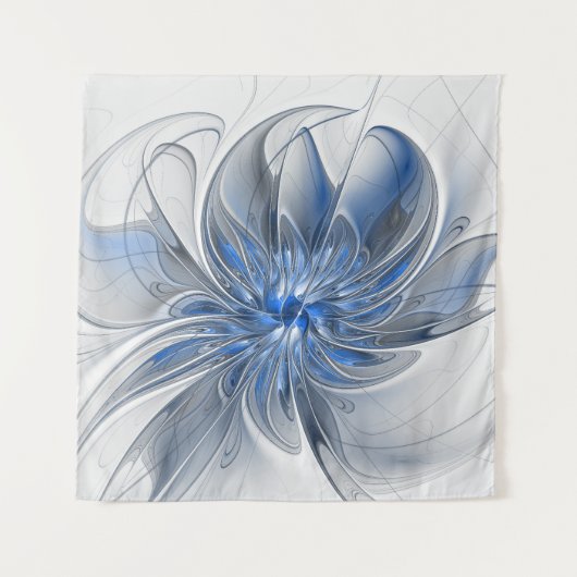 Tenture Aquarelle gris bleu Abstrait Fractal Art Flower (Devant)