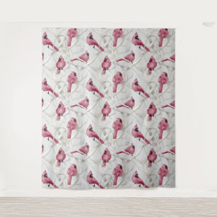 Tenture Aquarelle gris et rouge Motif Cardinal Birds