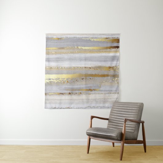 Tenture Aquarelle gris et texture or de luxe (En situation)