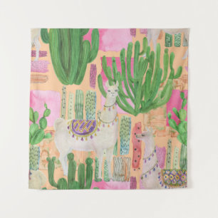 Tenture Aquarelle lamas, cactus : motif sans couture.