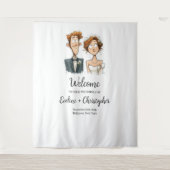 Tenture Aquarelle Mariage fond de scène Funny Mariée et ch (Devant)