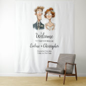Tenture Aquarelle Mariage Tapestry Bride et Groom Quirky (En situation)
