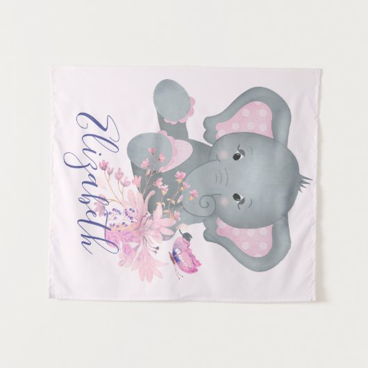 Tenture Aquarelle mignonne Eléphant bébé (Devant (Horizontal))