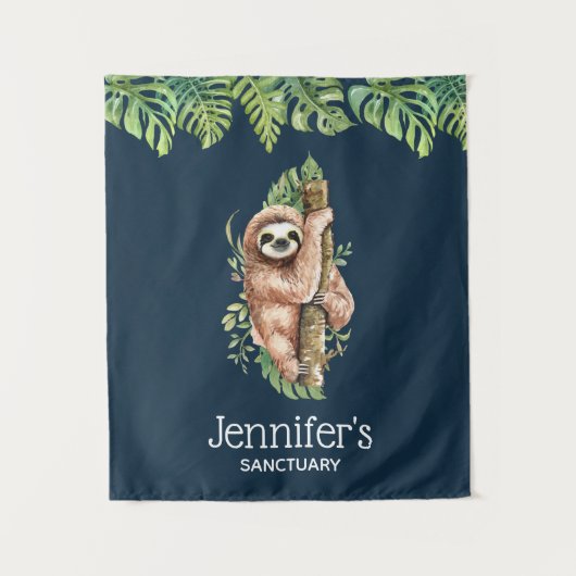 Tenture Aquarelle mignonne Sloth & Tropical Feuilles Sanct (Devant)