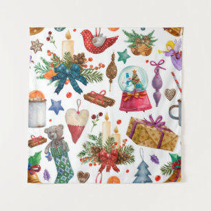 Tenture Aquarelle Motif avec ornement de Noël Vintage
