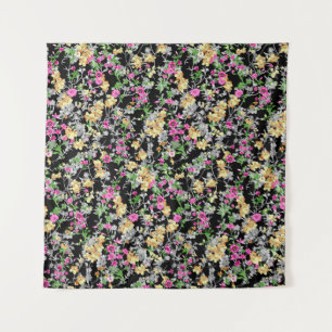 Tenture aquarelle motif floral transparent fond noir
