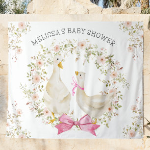 Tenture Aquarelle Oie Maman et Fille Fleurs Baby Shower