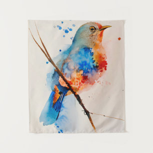 Tenture Aquarelle Oiseau Peinture Toile Mur Art Bleu Oisea