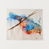 Tenture Aquarelle Oiseau Peinture Toile Mur Art Bleu Oisea (Devant (Horizontal))
