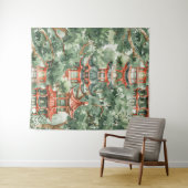 Tenture Aquarelle Pagode asiatique dans paysage verdoyant  (En situation (horizontale))