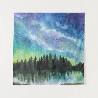Aquarelle paysage nocturne, Voie Lactée