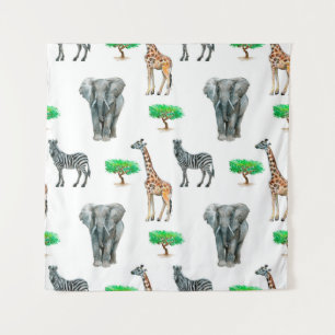 Tenture Aquarelle peinte animaux seapless motif