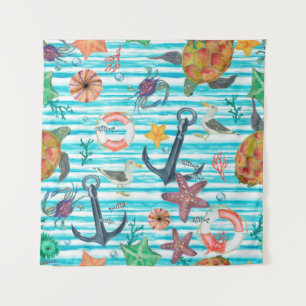 Tenture Aquarelle peinture sans couture motif avec tortues