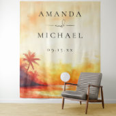 Tenture Aquarelle Plage Coucher de soleil Mariage fond pho (En situation)