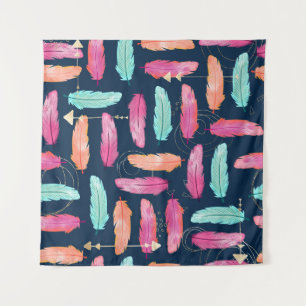 Tenture Aquarelle plumes sans couture motif boho avec fea