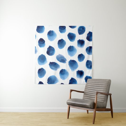 Tenture Aquarelle Points Bleus : Peint à la main sans cout (En situation)